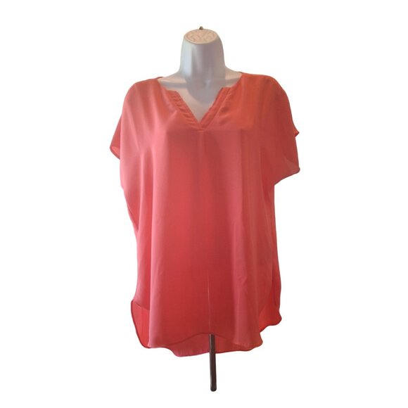 Cato Est 1946 Womens Blouse M Coral V Neck Lightweight Flowy Lagenlook Preppy - Picture 1 of 8